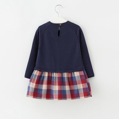 China Fashion Casual Cotton Hot Sale Autumn Terry Casual Style Long Sleeve Navy Color Prom French Career Kids Long Sleeve Gril Dress for sale