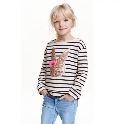 China Pullover OEM Girls Cartoon Rabbit Sequin Embroidered Sweater Kids Cotton Terry New Striped Cloth Sweatshirt for sale