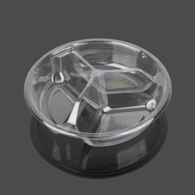 China Small Recyclable Plastic 3 Compartment Food Round Tray Container With Lid for sale