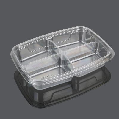 China Large 4 Compartment Recyclable Plastic Food Container Disposable Food Trays With Lid for sale