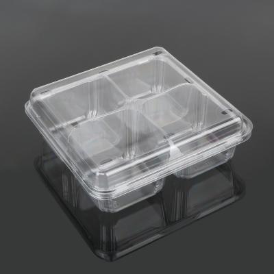 China Square 4 Compartment Recyclable Clear Plastic Disposable Food Container for sale