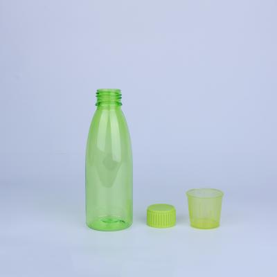 China Eco-friendly Material Packaging Pet Apetamin Syrup 200ml Disposable Bottles With Cup for sale