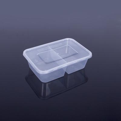 China 650ml 2 Compartment Disposable Container Food Grade Packaging Plastic Clear Bento Lunch Box for sale