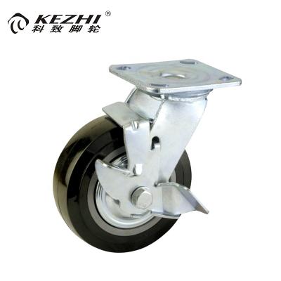 China Heavy Duty Industry 150mm PU Trolley Caster Wheels With Side Brake For Wire Shelving for sale