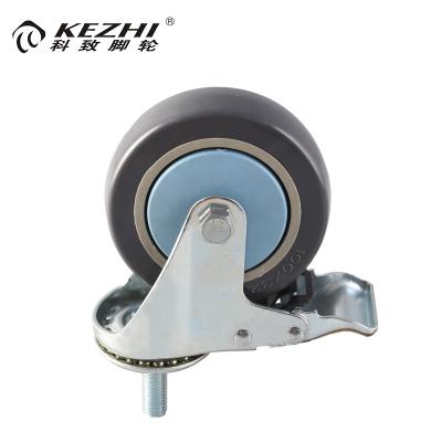 China Hot Selling Industry Threaded Stem Swivel Caster 4 Wheel PU With Brake For Carts For Three Storey Wheelbarrow for sale