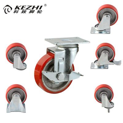 China Mordern Medium Fixed Heavy Duty Industrial Fixed Caster Wheels 4 Inch PU On Cast Iron For Legs for sale