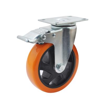 China Medium Heavy Duty PIVOT Plate Rigid PU Fixed Caster Wheel With Double Ball Bearing for sale