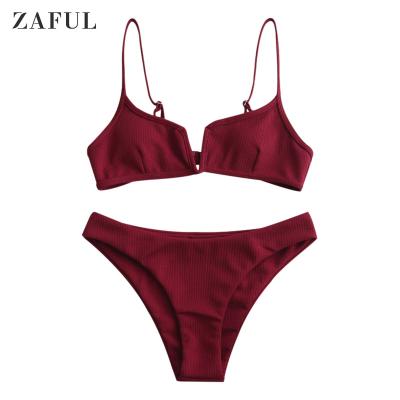 China ZAFUL Anti-UV Hot Selling Swimwear Ribbed V Wired Sexy Camisoles Swimwear Beach Wear Bikini for sale