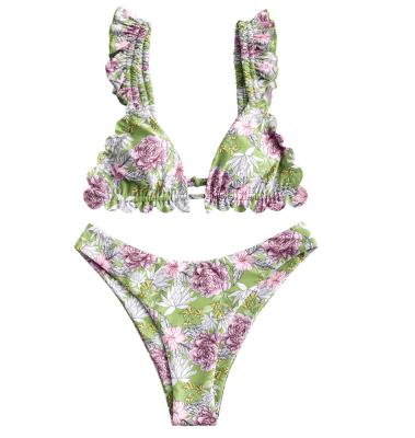 China ZAFUL Hot Selling Anti-UV Flower Ruffle Leg High Leg Sexy Bikini Swimwear ZAFUL Swimwear Beach Wear for sale