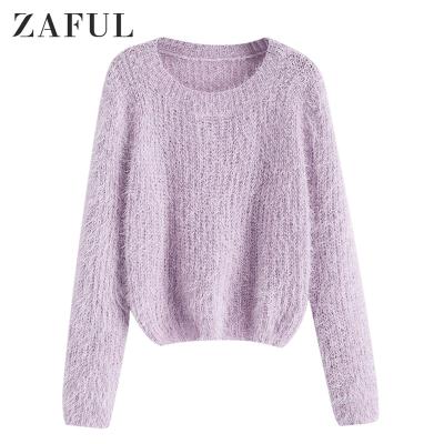 China ZAFUL Fuzzy Heather Anti-Shrink Pullover Long Sleeve Sweaters Women for sale