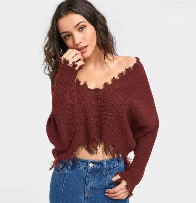 China Oversized Fringed Anti-Shrink Cropped Stylish Knitted Girls Sweater Designs For Women for sale