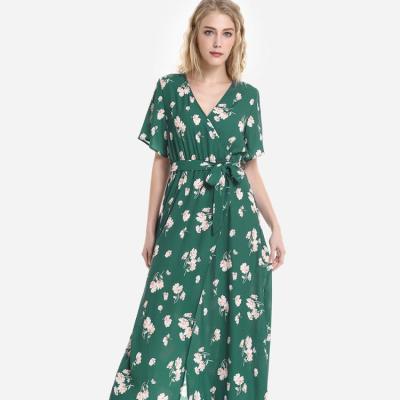 China ZAN.STYLE Anti-Static Short Sleeve Floral Print Surplice Long Dress Women Party for sale