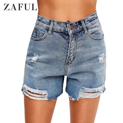 China ZAFUL Anti-Wrinkle Ripped High Waist Jeans Shorts for sale