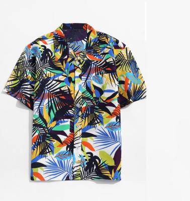 China Anti-pilling colorful leaves pattern short sleeve vacation shirt and shorts set for men for sale