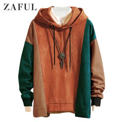 China 2021 ZAFUL Asymmetric Breathable Drop Shoulder Edge Hoodie Color-blocking Men for sale