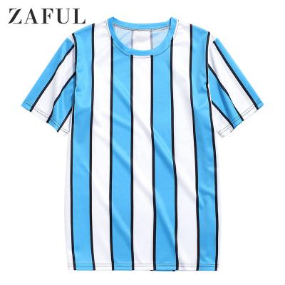 China ZAFUL Anti-Shrink Color Blocking Striped Print Custom Men T-Shirt for sale