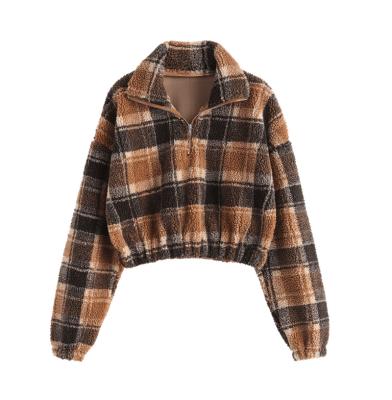 China Plaid Crop Faux Fur Women Anti-Shrink Sweatshirt for sale