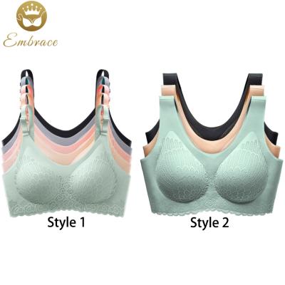 China M-XXL Comfortable Seamless Latex Sleep Wireless Ladies Padded Bralette One Piece Girls Lace Up Push Up Seamless Bra For Women for sale