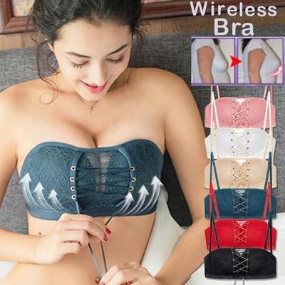 China Fashion Breathable Sexy Lift Up Solid Wire Free Strapless Drawstring Backless Strapless Lace Up Bralette Adjustable Bras For Women for sale