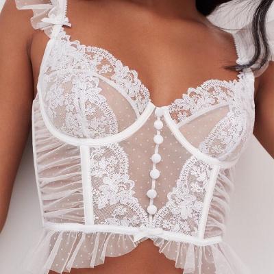 China Vintage Underwire Bralette Fishbone Bralette Corset White Lace Breathable Elegant French Embroidery Ultra-thin White Lace Court Style Women Sexy Bra for sale