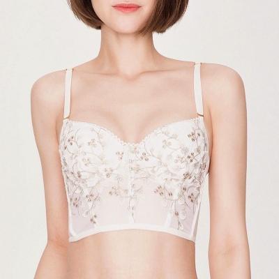 China Beautiful retro vintage embroidery lace breathable french soft bralette underwire back lift up bra for sale