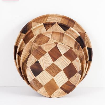 China Sustainable Round Natural Acacia Dish Tea Fruit Wooden Food Server Dish Water Drink Tray Wooden Serving Tray for sale