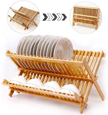 China Sustainable Kitchen Dish Storage Rack Dish Drying Rack Plates Cups and Utensils Rack Bamboo Dish Rack for sale