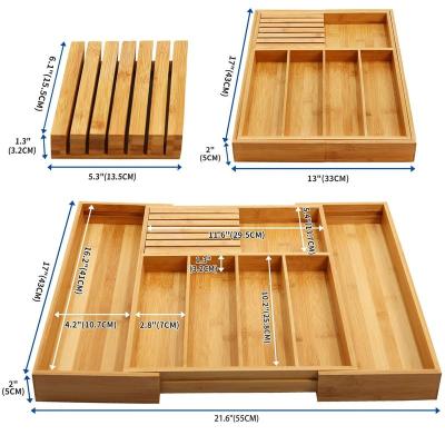 China 7 Grids Modern Natural Adjustable Drawer Kitchen Box Silverware Dividers Bamboo Organizer for sale