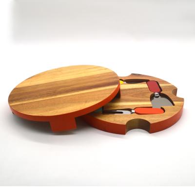 China Sustainable Wooden Round Cheese Fork Spoon Knife Set Cutting Board With Drawer for sale