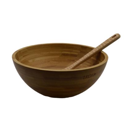 China Sustainable Wholesale Bamboo Wooden Salad Bowl And Spoon Set for sale