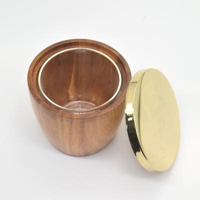 China Sustainable sealed wooden packaging, empty glass box with metal top, frosted, wooden tea container for sale