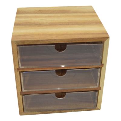 China High Quality Classic Wood Type Sustainable Table Top 3 Drawer Storage Box for sale