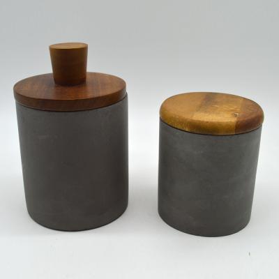 China Home Decoration Customized Cement Candle Container Jar With Wooden Lid for sale