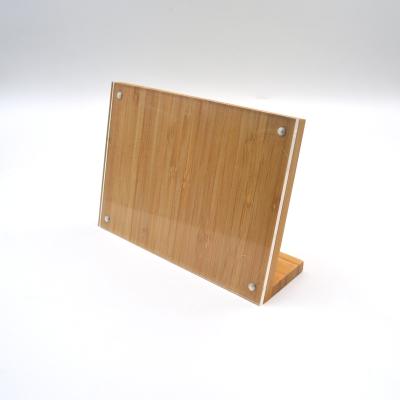 China Bamboo Acrylic Table Stand Sign Frame Display Stand Card Menu Holder HB1155 for sale