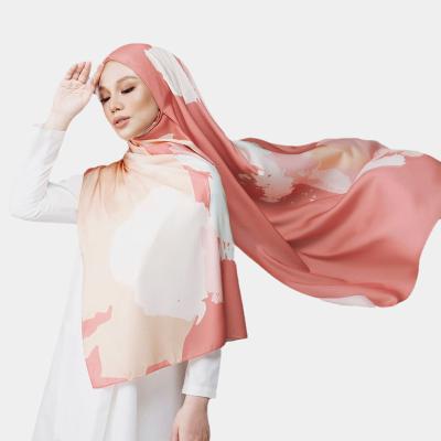 China Satin Malaysia Silk Customized Printed Silk Tudung Matte Satin Silk Shawl Hijab Scarves for sale