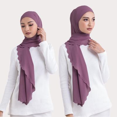 China Newest RTS Scarf RTS Latest Ladies Hijab Embroidery Sulam Shawl Women's Bawal Sulam Malaysia Muslim Hijab Premium Heavy Chiffon for sale