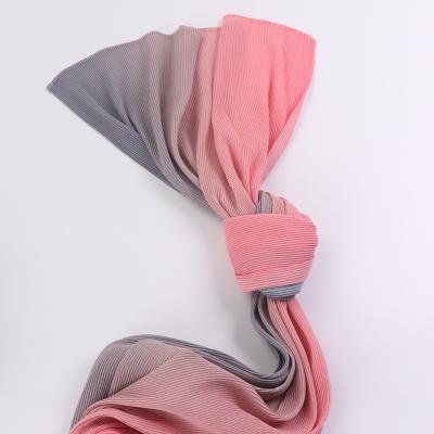 China Hot Selling Pleated Shawl Custom Made Mini Ombre Pleated Chiffon Hijab Malaysia Best Quality Newest Scarf for sale