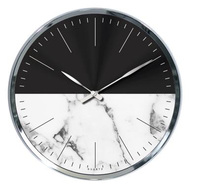 China Moden Luxury Design Hot Selling Silver Case Matched Dial Metal Marble Wall Clock For Home Decoration for sale