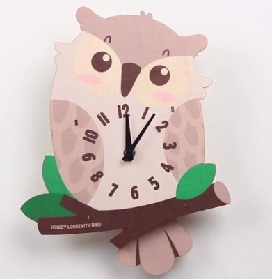 China OEM/ODM Promotional Cartoon Owl Children's Wall Clock Cartoon Wooden Pendulum Clock for sale