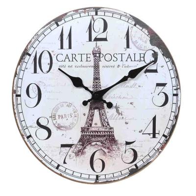 China 2021 Style Antique Classic Feeling Antique Pattern MDF Vintage Wooden Wall Clock for sale