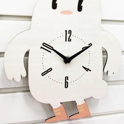 China Wholesale Lovely Cartoon Rabbit Shape Kids Clock Children's Room Decorative Pendulum Wooden Wall Clock for sale