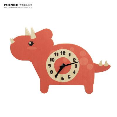 China Art Decor MDF Kids Clock Cute Dinosaur Style Basswood Cartoon Wall Clock For Kids Bedroom Decoration for sale