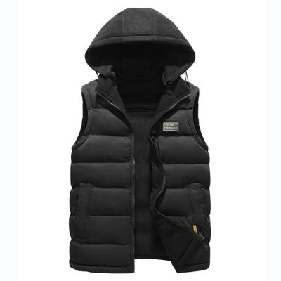 China Loose Factory Customized Winter Black Warm Padded Sleeveless Hooded Vest For Men for sale