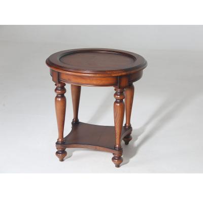 China Traditional Unique American Traditional Two Tier Round Inlaid Elm Wood Cafe Lamp End Table for sale