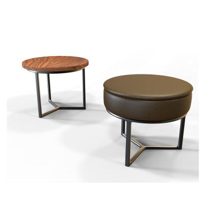 China Removable Industrial Wooden Cover Coffee Table Round Metal Circle Leather Stool for sale