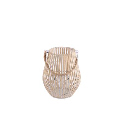 China Classic Hot Selling Home Deco Open Country Style Natural Handmade Rattan Vintage Storm Lantern Candle Bamboo Weaving Lantern for sale