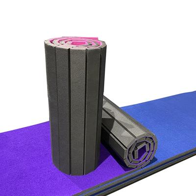 China Eco-Friendly Foam With Roll Up Mat Surface Gymnastics Crash Cheerleading Mat Flexible Roll Mat For Home Practice for sale