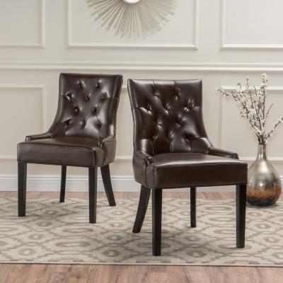 China Brown luxury leater genuine leather tufted dining chairs for dining room metal for sale