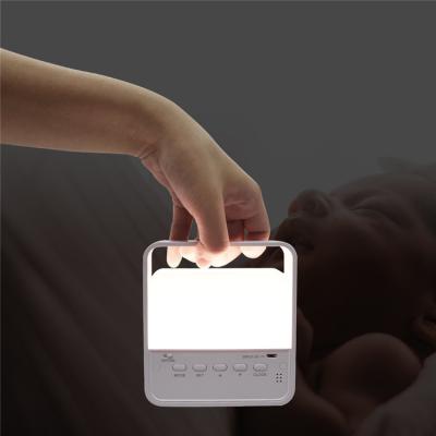 China New Modern Design Bedroom Desk Table Bedside Desk Wake Up Light Rectangle USB Led Night Light With Time for sale