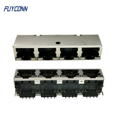 China 1x4 Ports 4*8P 32 Pin Female Socket PCB RJ45 Modular Jack Connector for sale